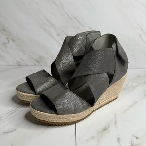 Eileen Fisher Willow Gray Metallic Espadrille Wedge Heels